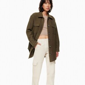 NWT Aritzia Wilfred Free The Ganna Merino Wool Utility Shacket Brown Wmns Large